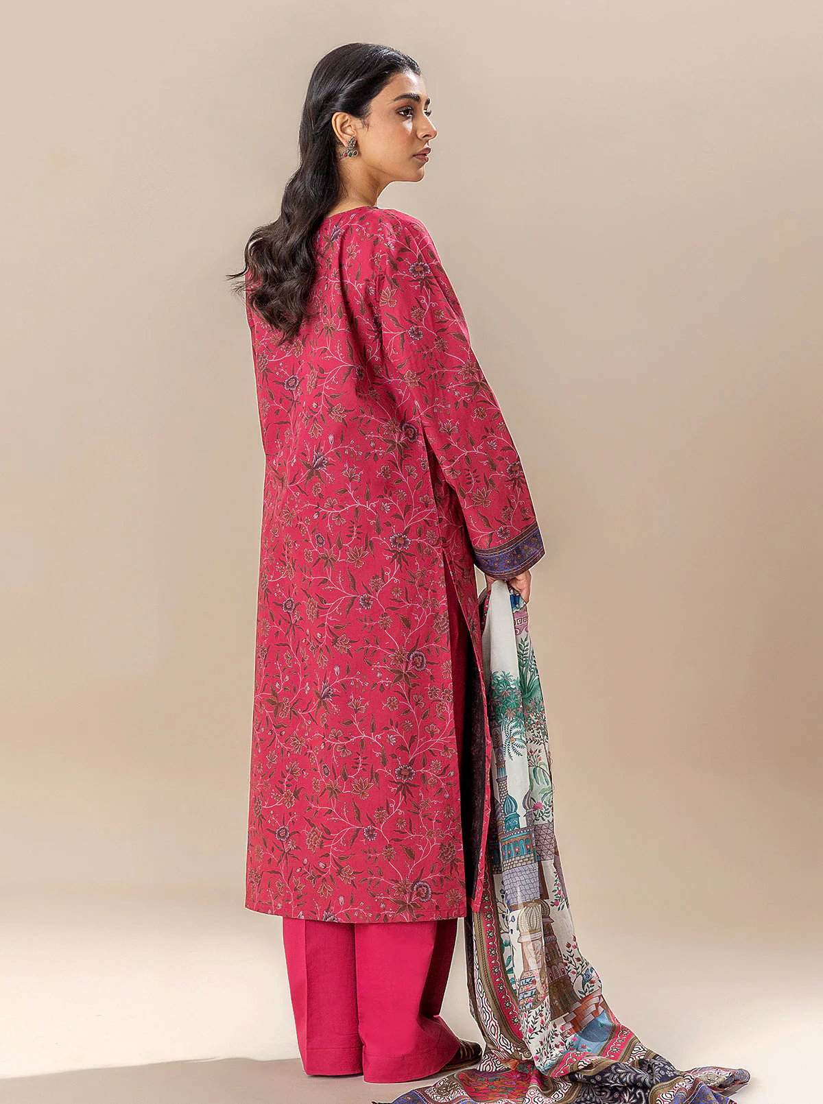 3 PIECE PRINTED LAWN SUIT-BAKED APPLE (UNSTITCHED) - Image 5