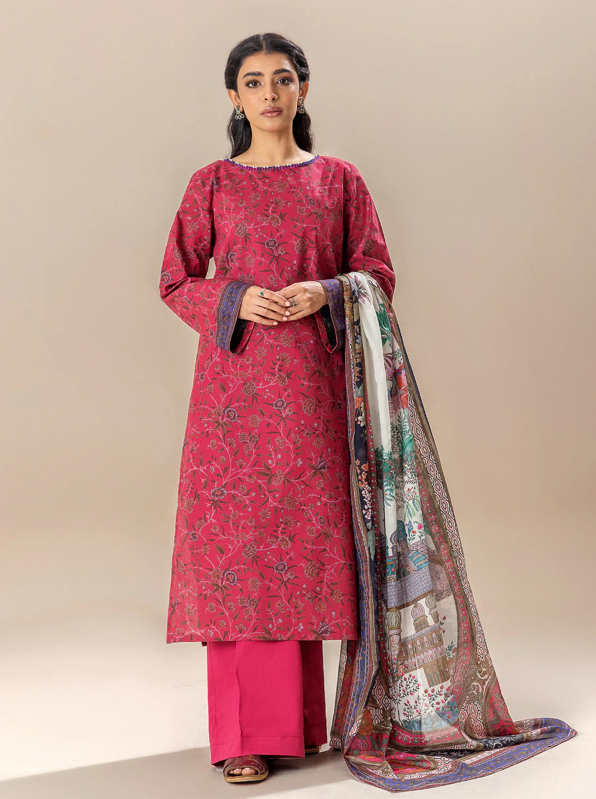3 PIECE PRINTED LAWN SUIT-BAKED APPLE (UNSTITCHED) - Image 6