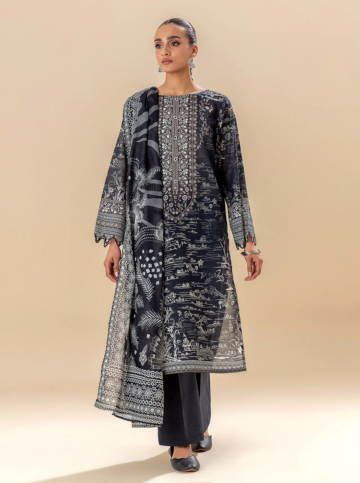 3 PIECE PRINTED LAWN SUIT-EBONY STREAMS (UNSTITCHED) - Image 3