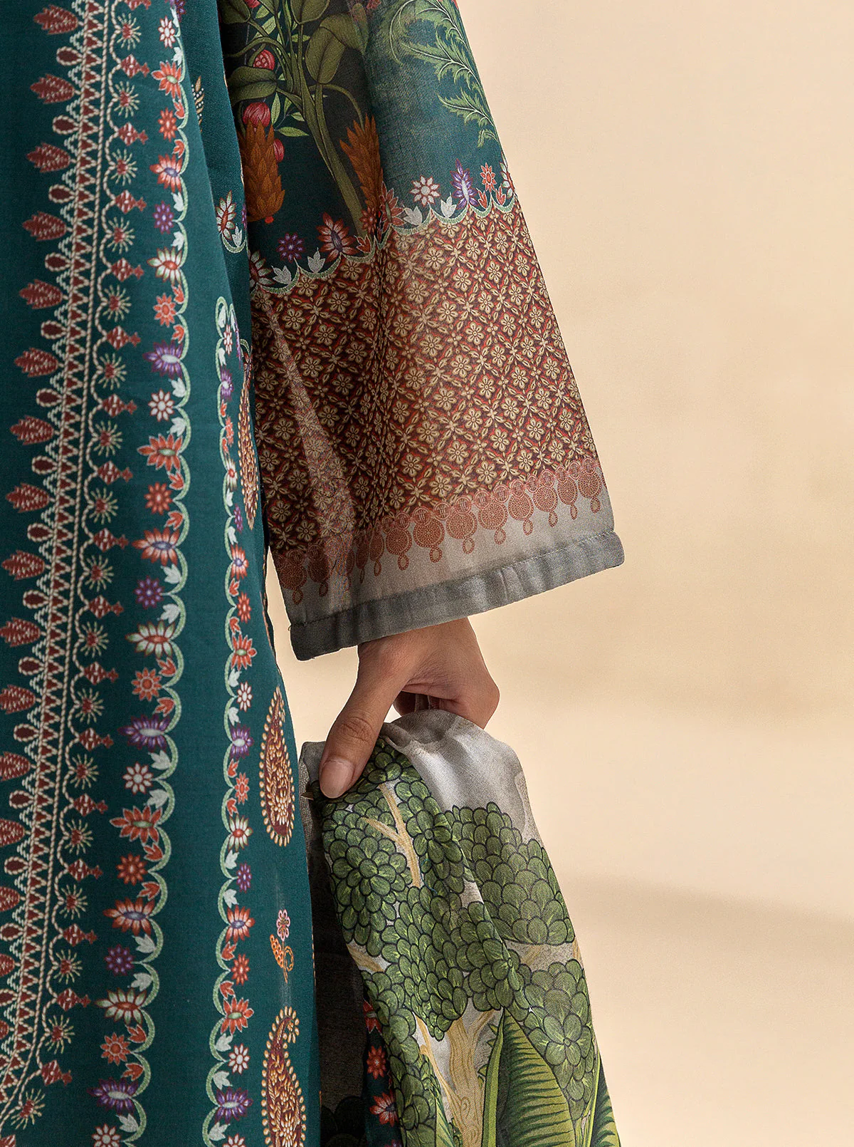 3 PIECE PRINTED LAWN SUIT-CHROME MEADOW (UNSTITCHED) - Image 5