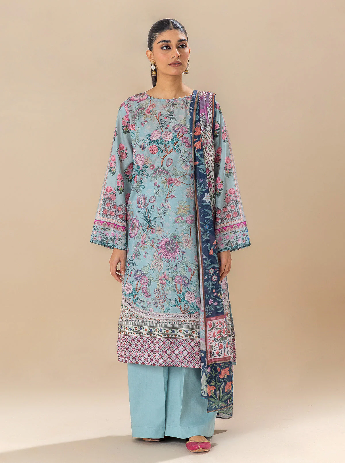 3 PIECE PRINTED LAWN SUIT-SOUL BLUE (UNSTITCHED) - Image 6