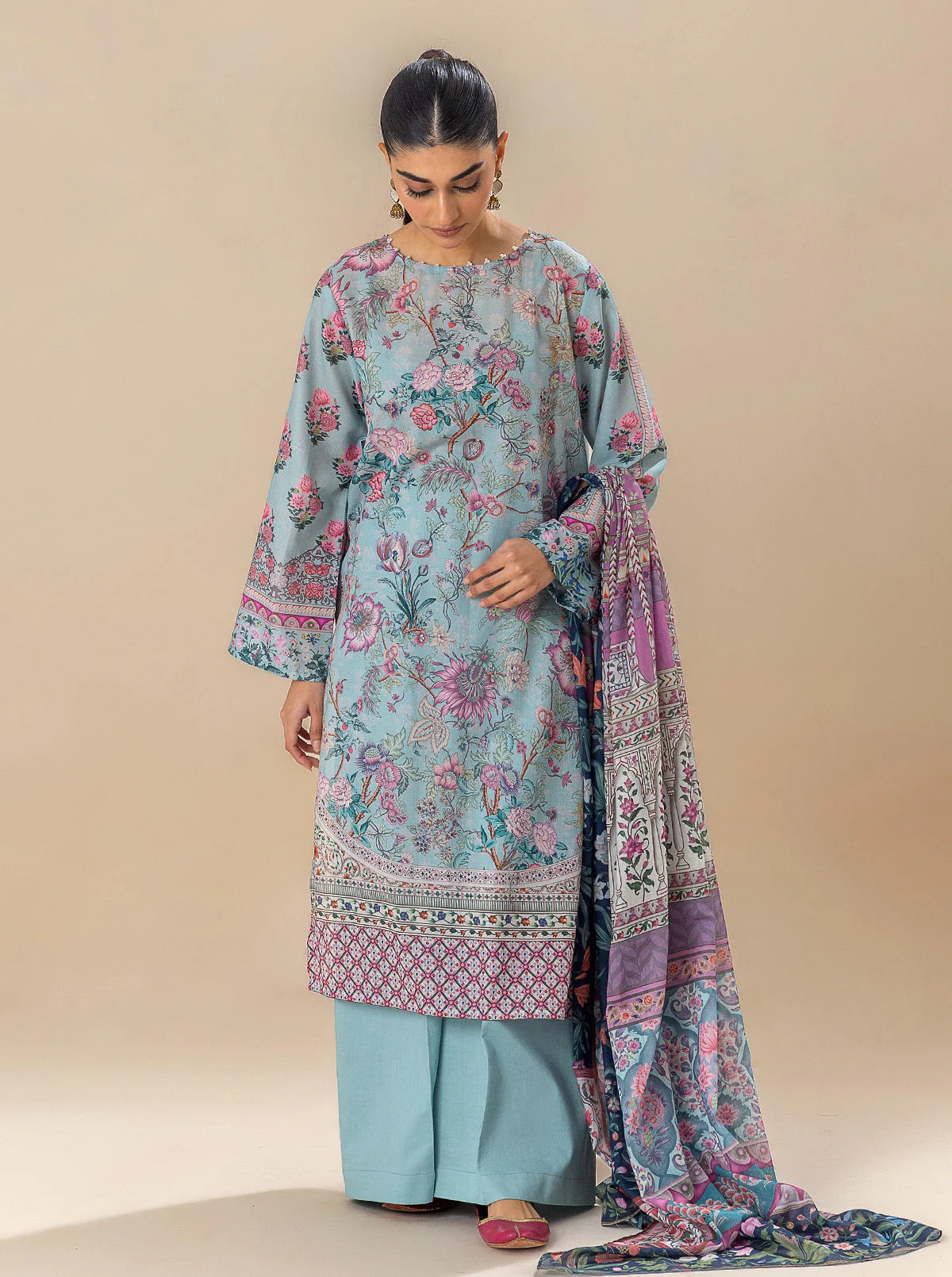 3 PIECE PRINTED LAWN SUIT-SOUL BLUE (UNSTITCHED) - Image 7