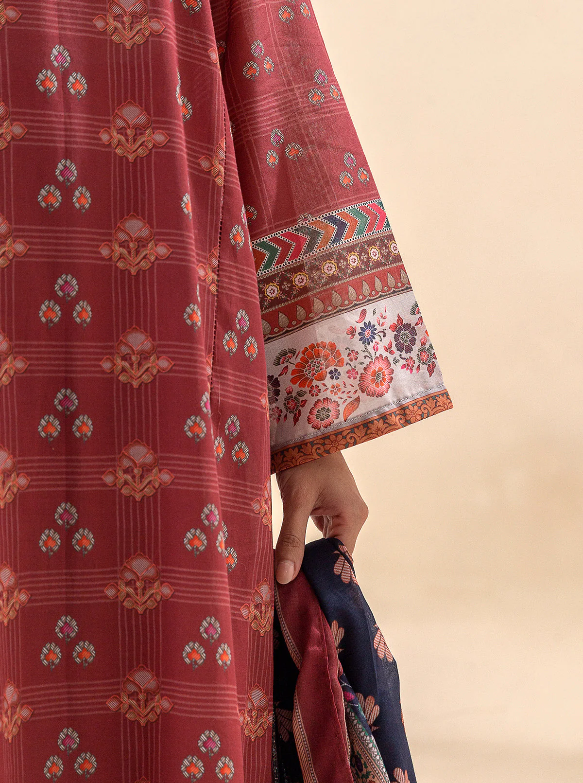 3 PIECE PRINTED LAWN SUIT-ROYALTY RED (UNSTITCHED) - Image 2