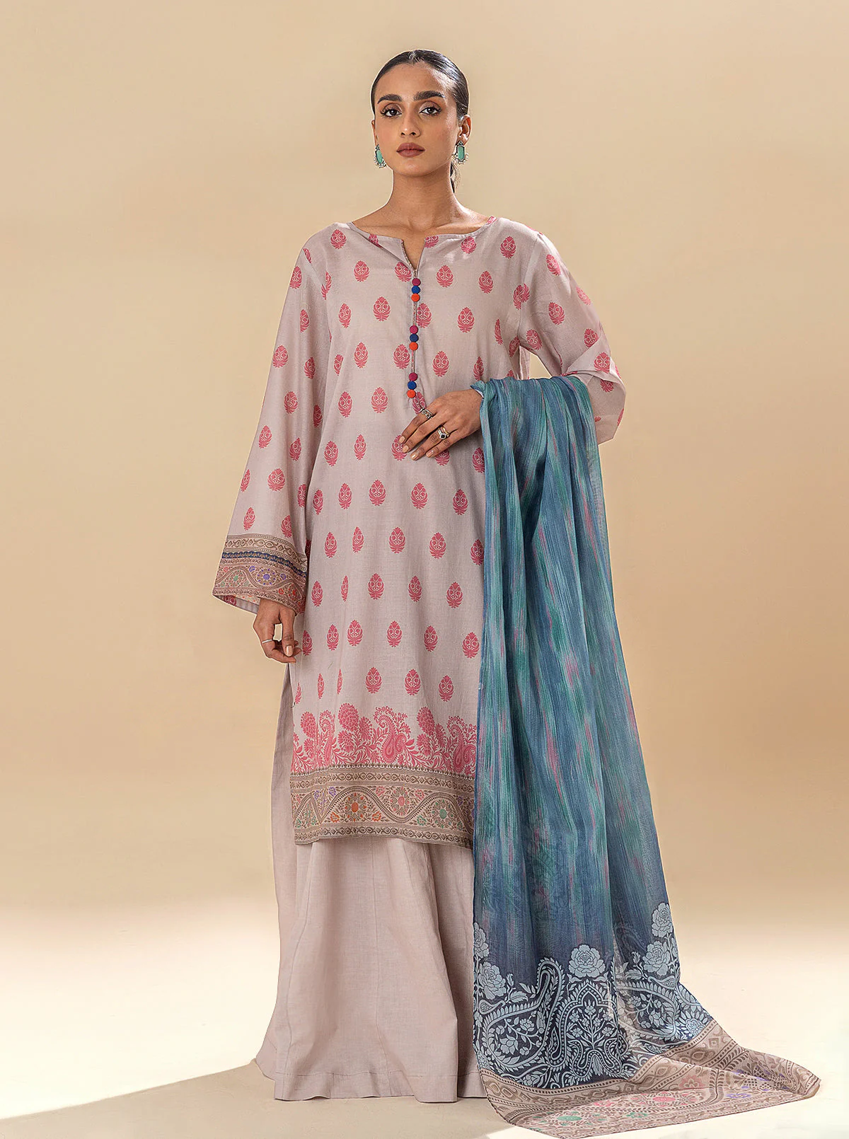 3 PIECE PRINTED LAWN SUIT-PASSION PINK (UNSTITCHED) - Image 5