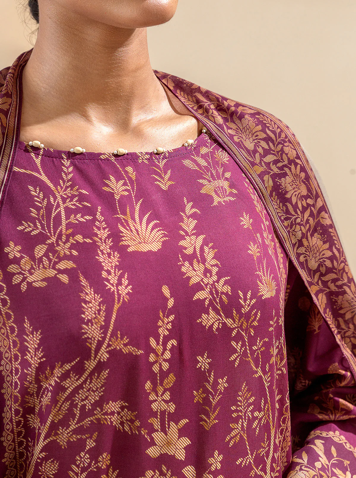 3 PIECE PRINTED LAWN SUIT-MAGENTA MOON (UNSTITCHED) - Image 3