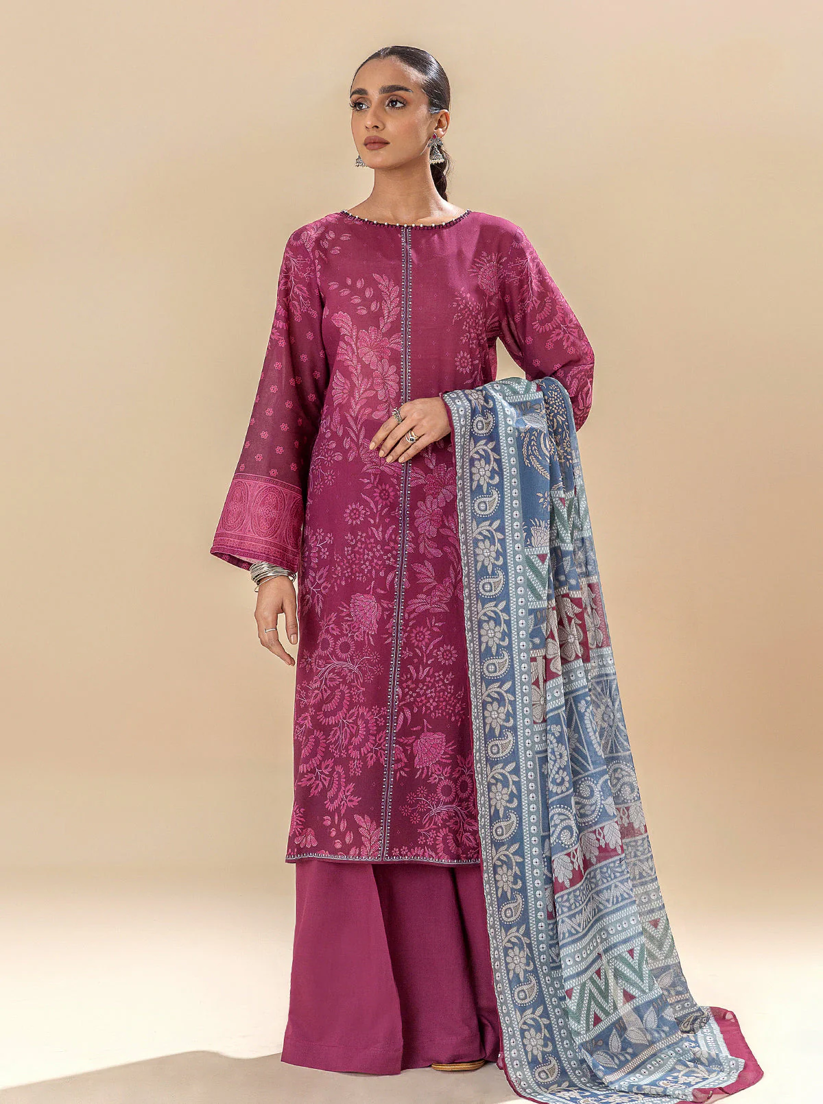 3 PIECE PRINTED LAWN SUIT-WINE WARMTH (UNSTITCHED) - Image 4