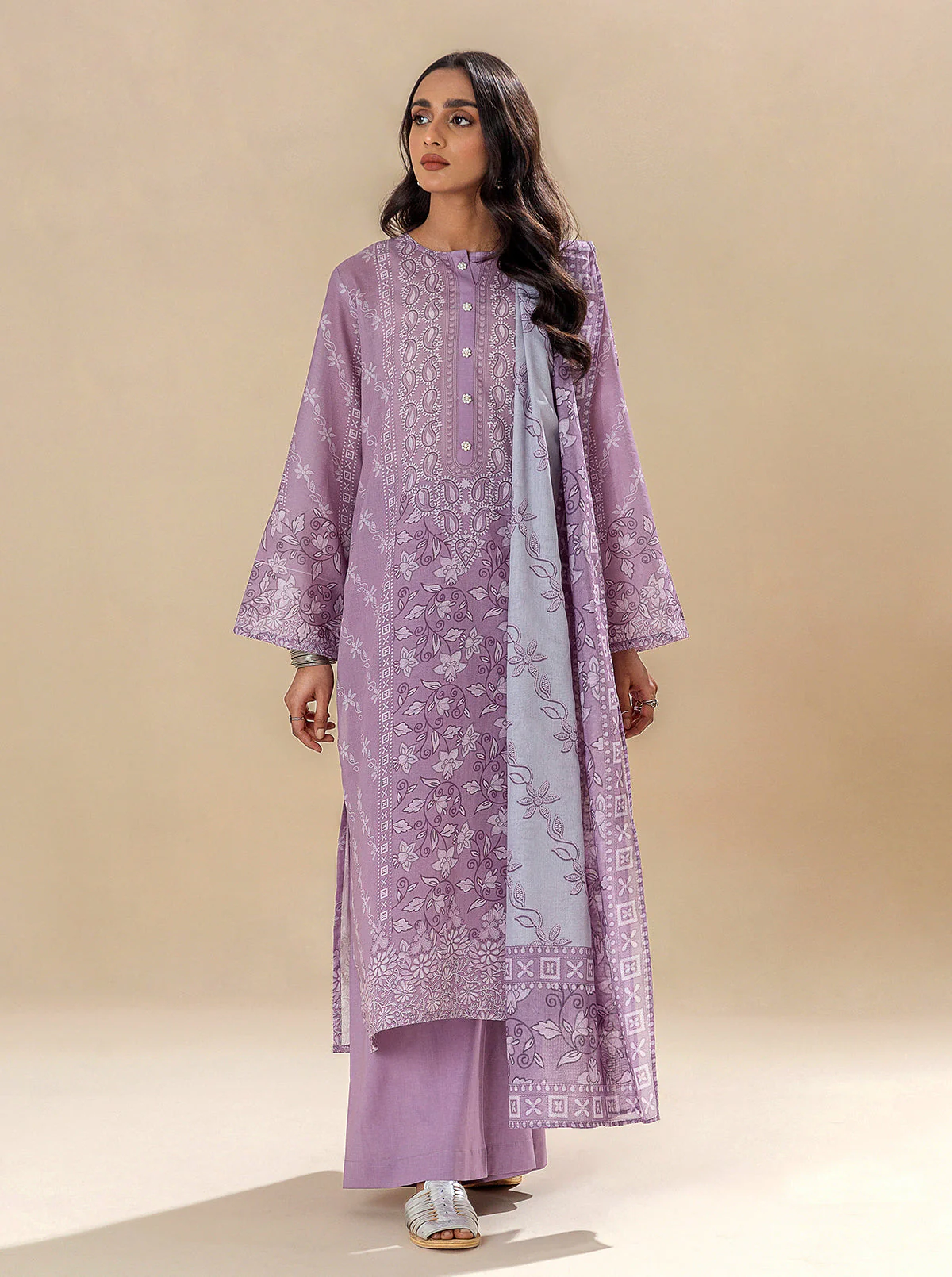 3 PIECE PRINTED LAWN SUIT-EVENING ROSE (UNSTITCHED) - Image 6