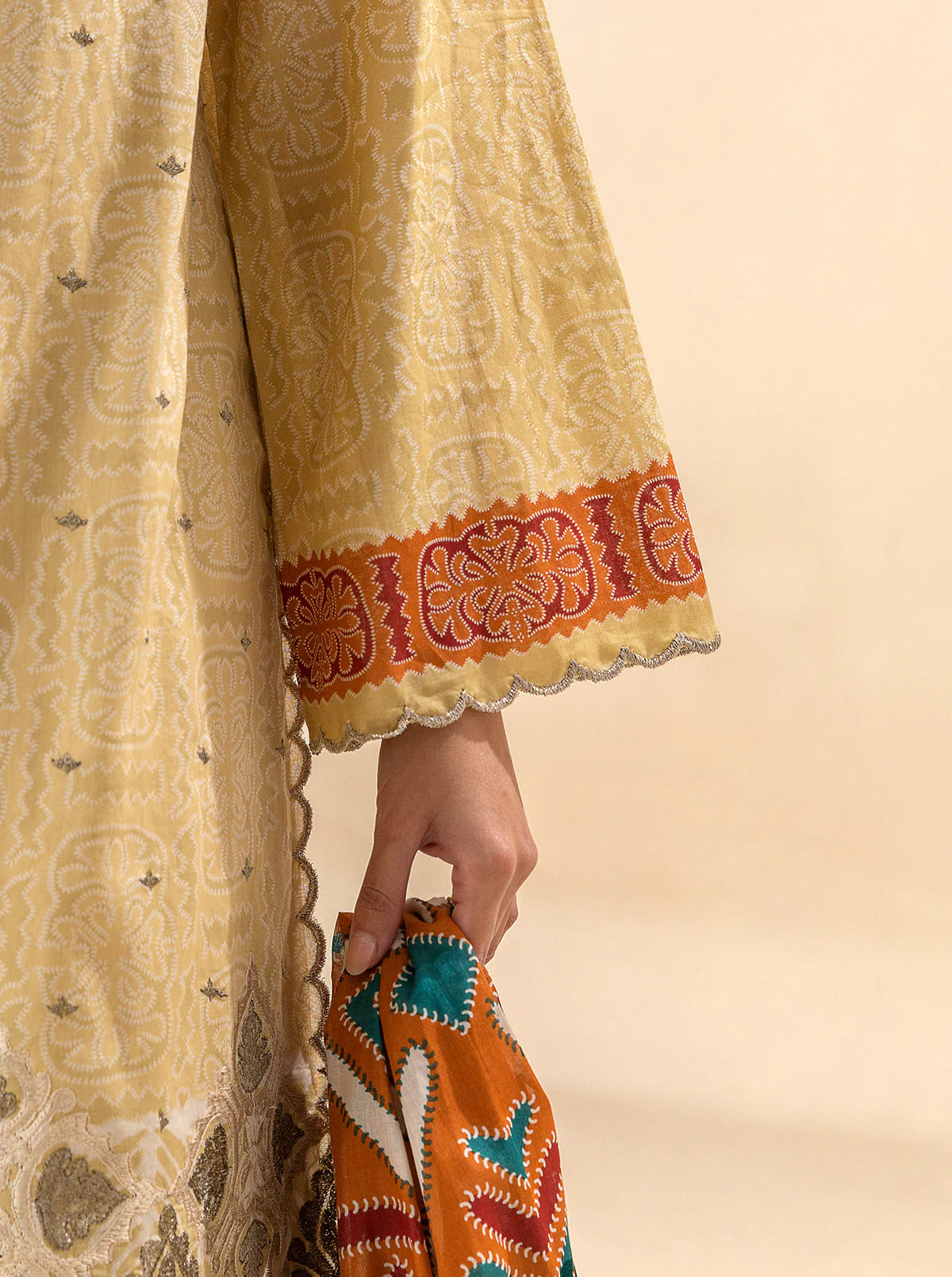 3 PIECE EMBROIDERED LAWN SUIT-OCHRE VOOM (UNSTITCHED) - Image 7