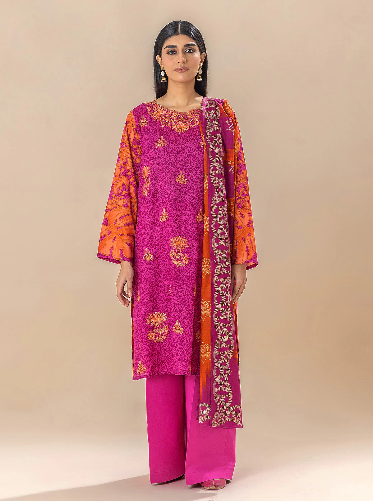 3 PIECE EMBROIDERED LAWN SUIT-VIVID FUSCHIA (UNSTITCHED) - Image 2