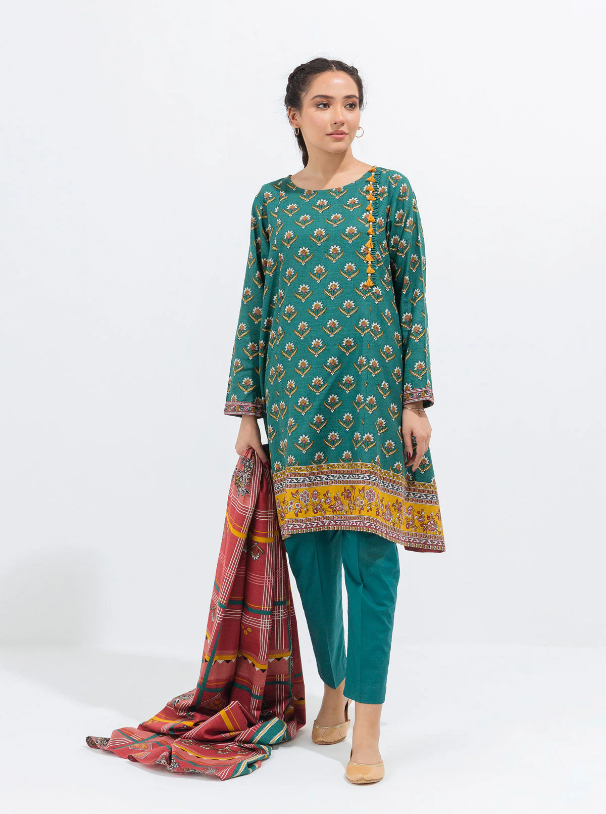 3 PIECE - PRINTED KHADDAR SUIT - HAZY TEAL - Image 5