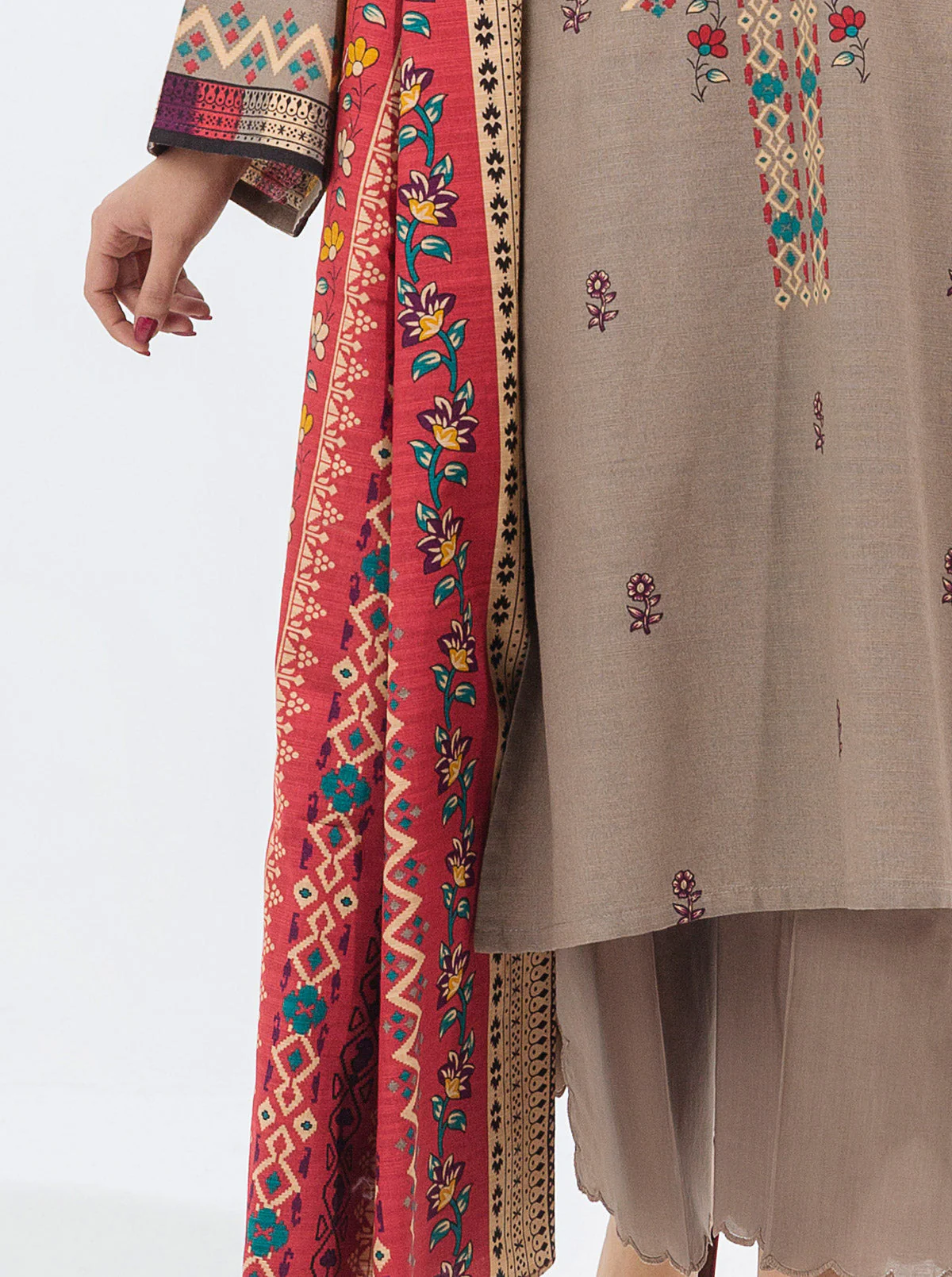 3 PIECE - PRINTED KHADDAR SUIT - TAUPE HUES - Image 2