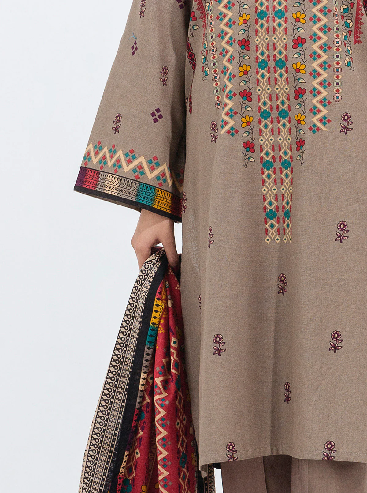 3 PIECE - PRINTED KHADDAR SUIT - TAUPE HUES - Image 6