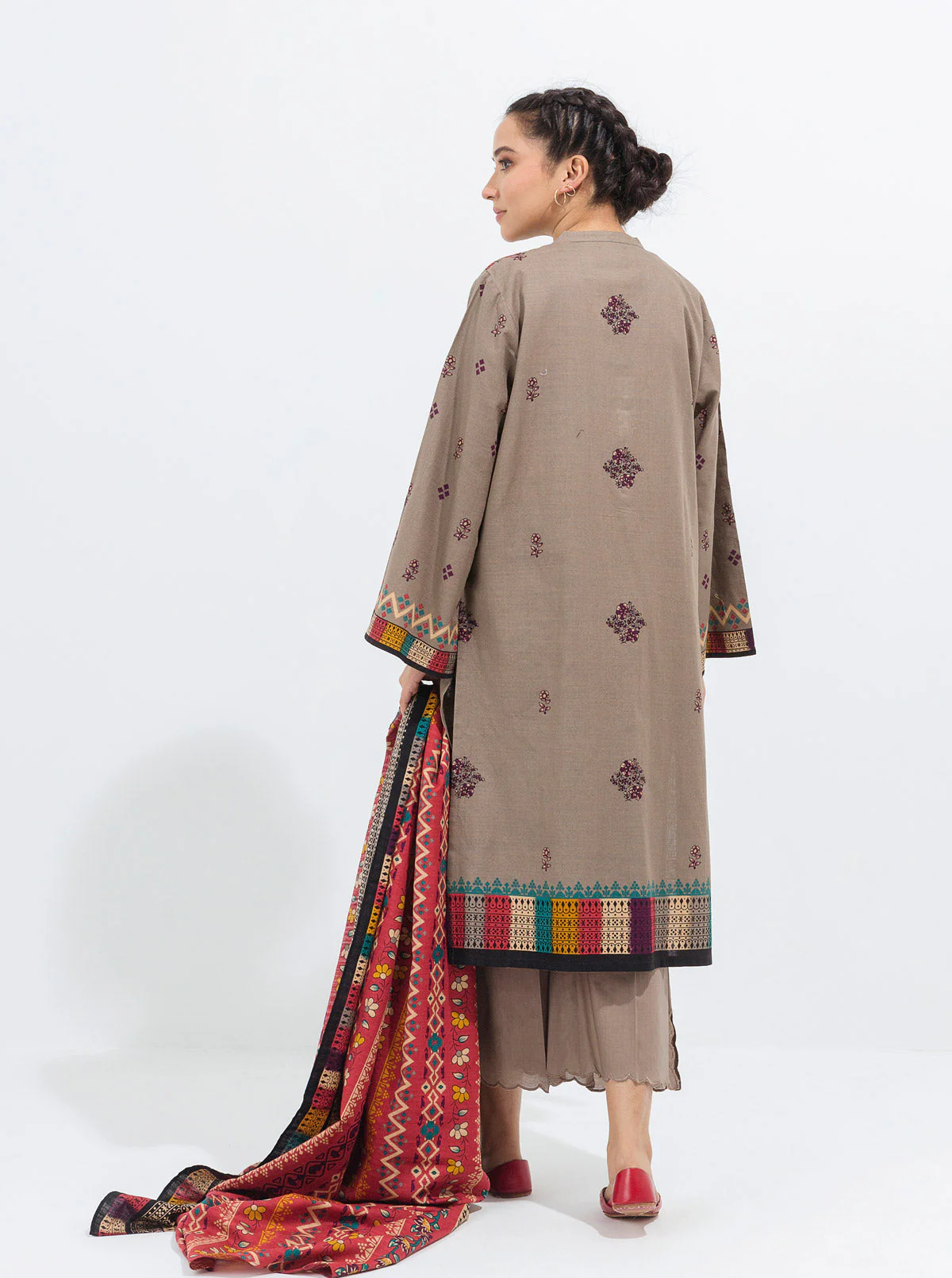 3 PIECE - PRINTED KHADDAR SUIT - TAUPE HUES - Image 7