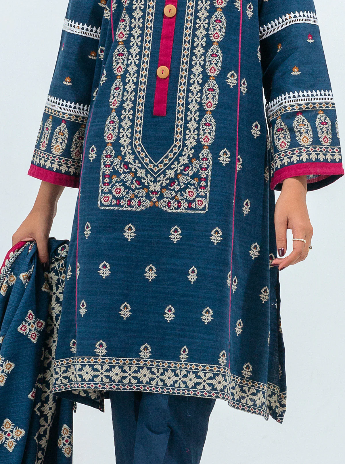 3 PIECE - PRINTED KHADDAR SUIT - BLUE BROCADE - Image 5