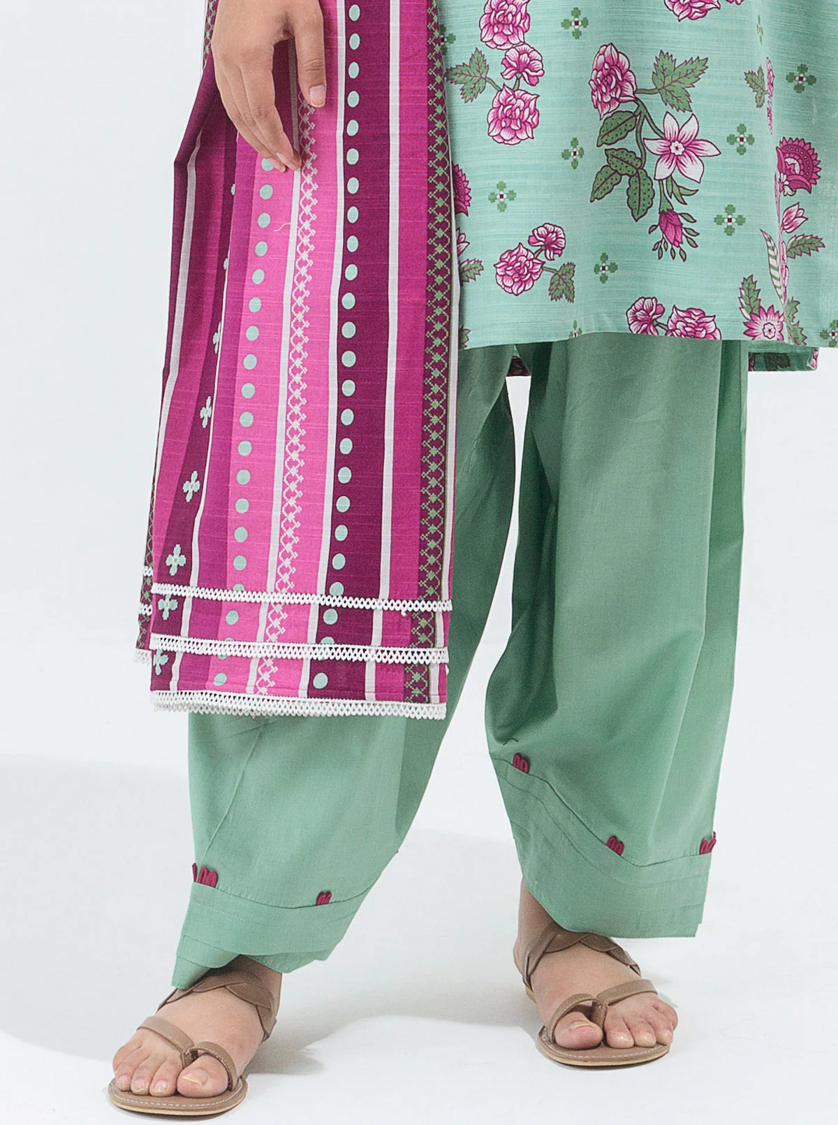 3 PIECE - PRINTED KHADDAR SUIT - INFINITE GARDENIA - Image 2