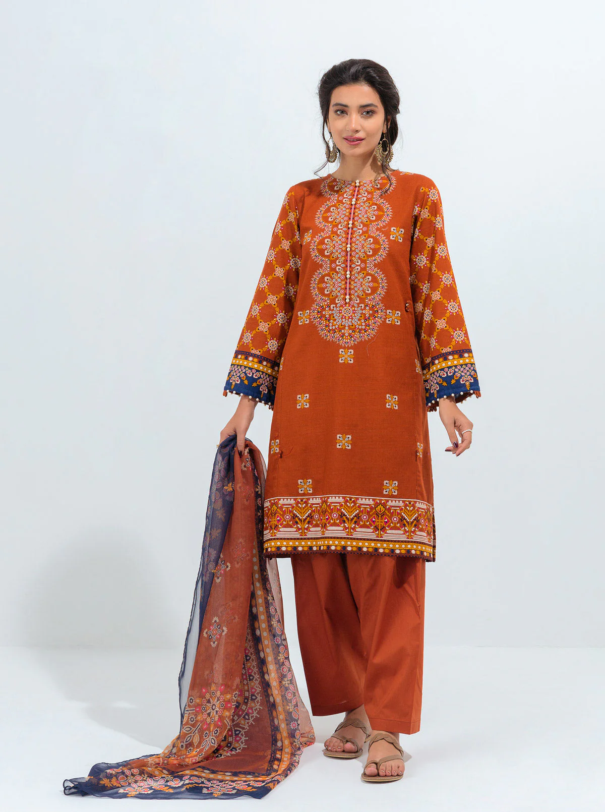 3 PIECE - PRINTED KHADDAR SUIT - GYPSY GLOW - Image 5