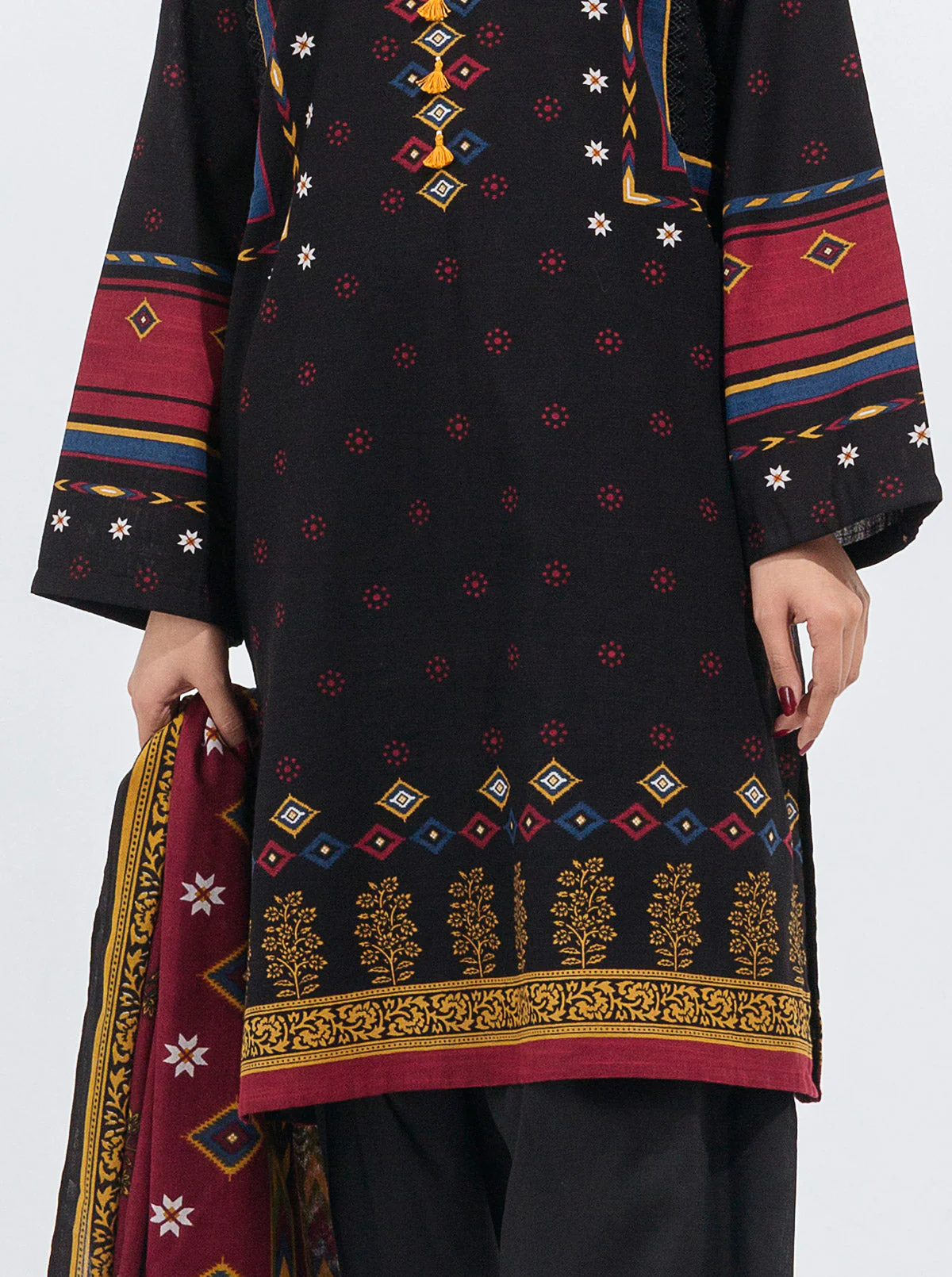 3 PIECE - PRINTED WITH SHAWL KHADDAR SUIT - ETHEREAL TRIBE - Image 4