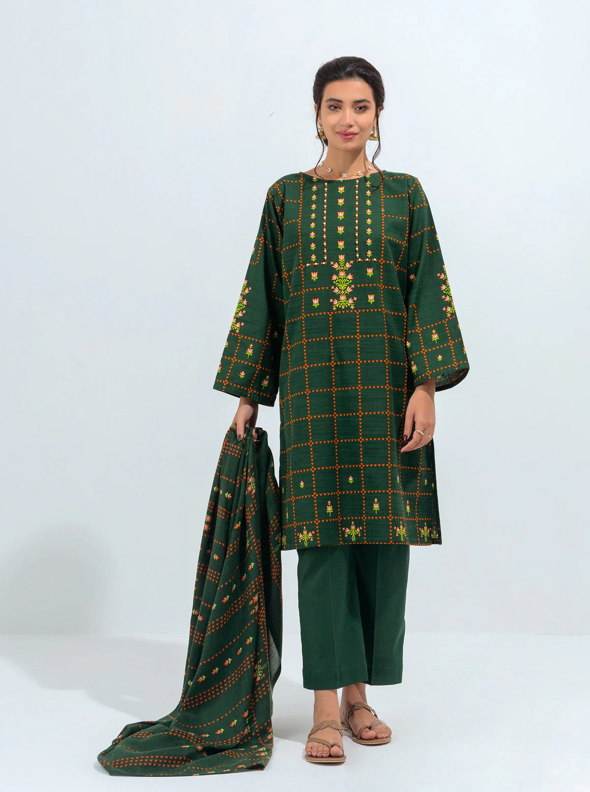 3 PIECE - PRINTED WITH SHAWL KHADDAR SUIT - VERDANT FIELDS - Image 4