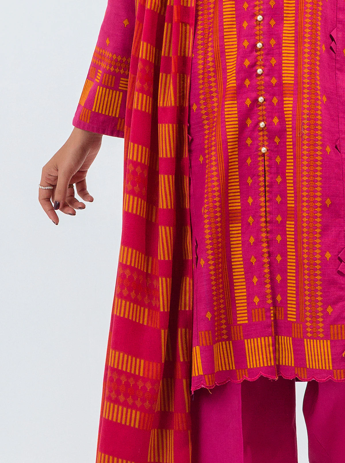 3 PIECE - PRINTED WITH SHAWL KHADDAR SUIT - PERFECT PINK - Image 2