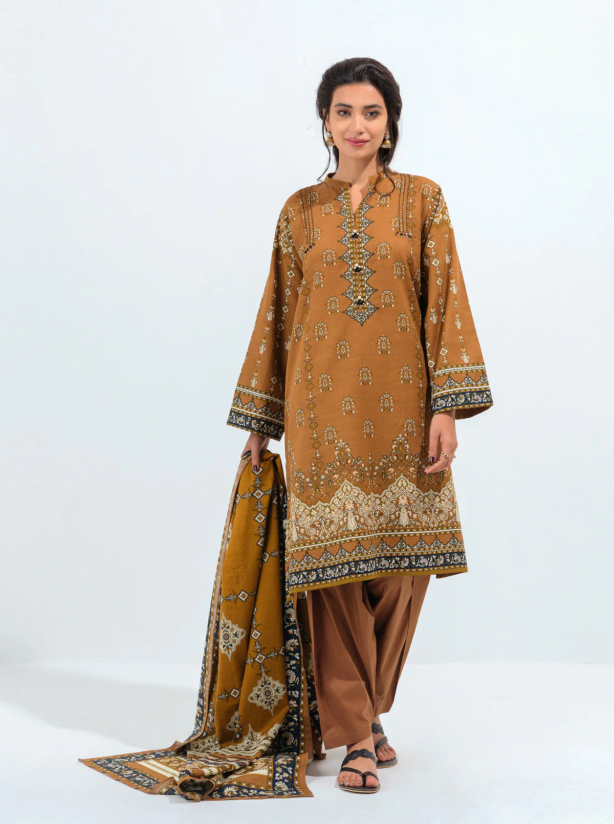 3 PIECE - PRINTED KHADDAR SUIT - MARIGOLD GLAZE - Image 4