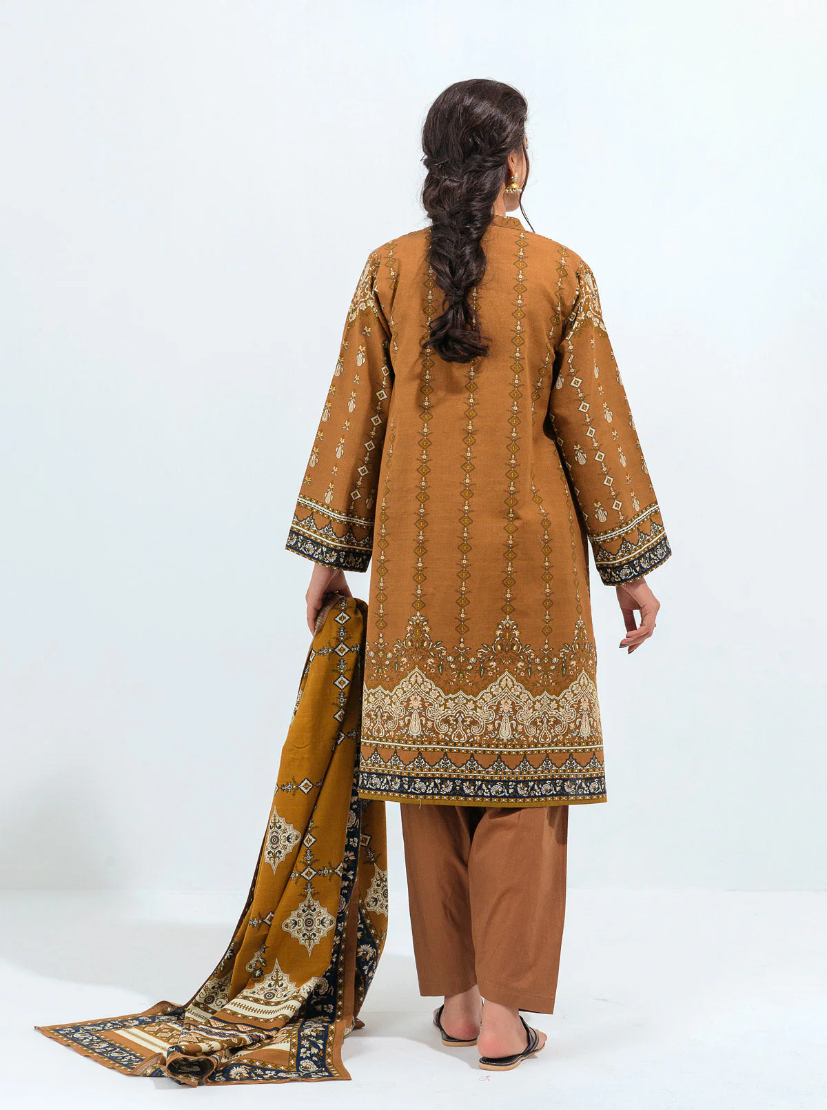 3 PIECE - PRINTED KHADDAR SUIT - MARIGOLD GLAZE - Image 8