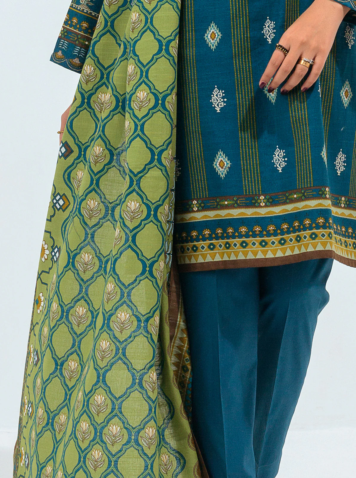 3 PIECE - PRINTED KHADDAR SUIT - INDIGO OPAL - Image 2