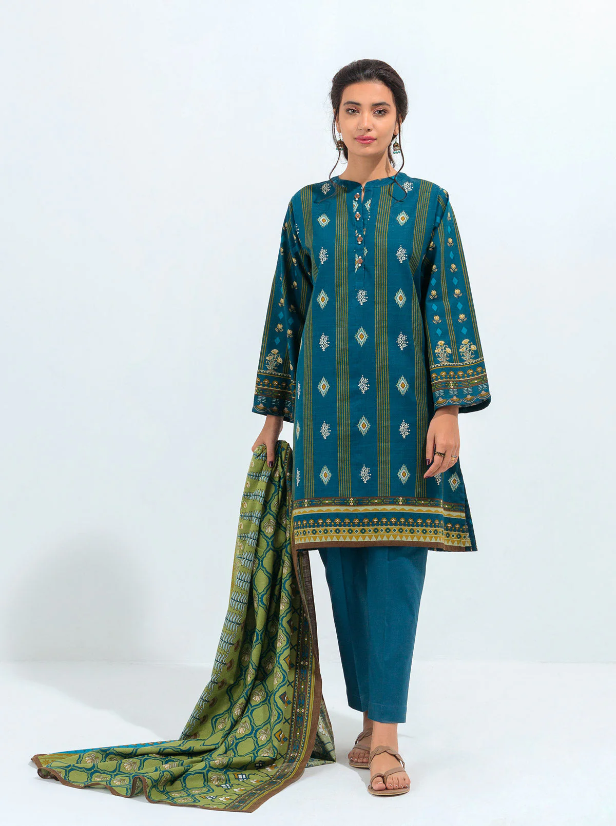3 PIECE - PRINTED KHADDAR SUIT - INDIGO OPAL - Image 3