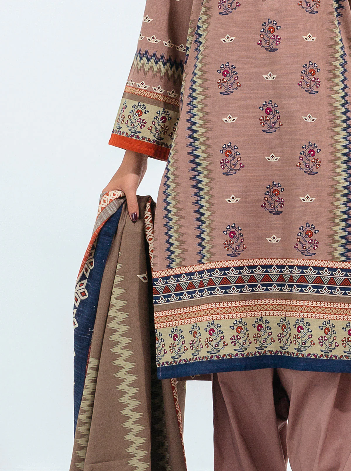 3 PIECE - PRINTED KHADDAR SUIT - ROSEY MISTY - Image 6