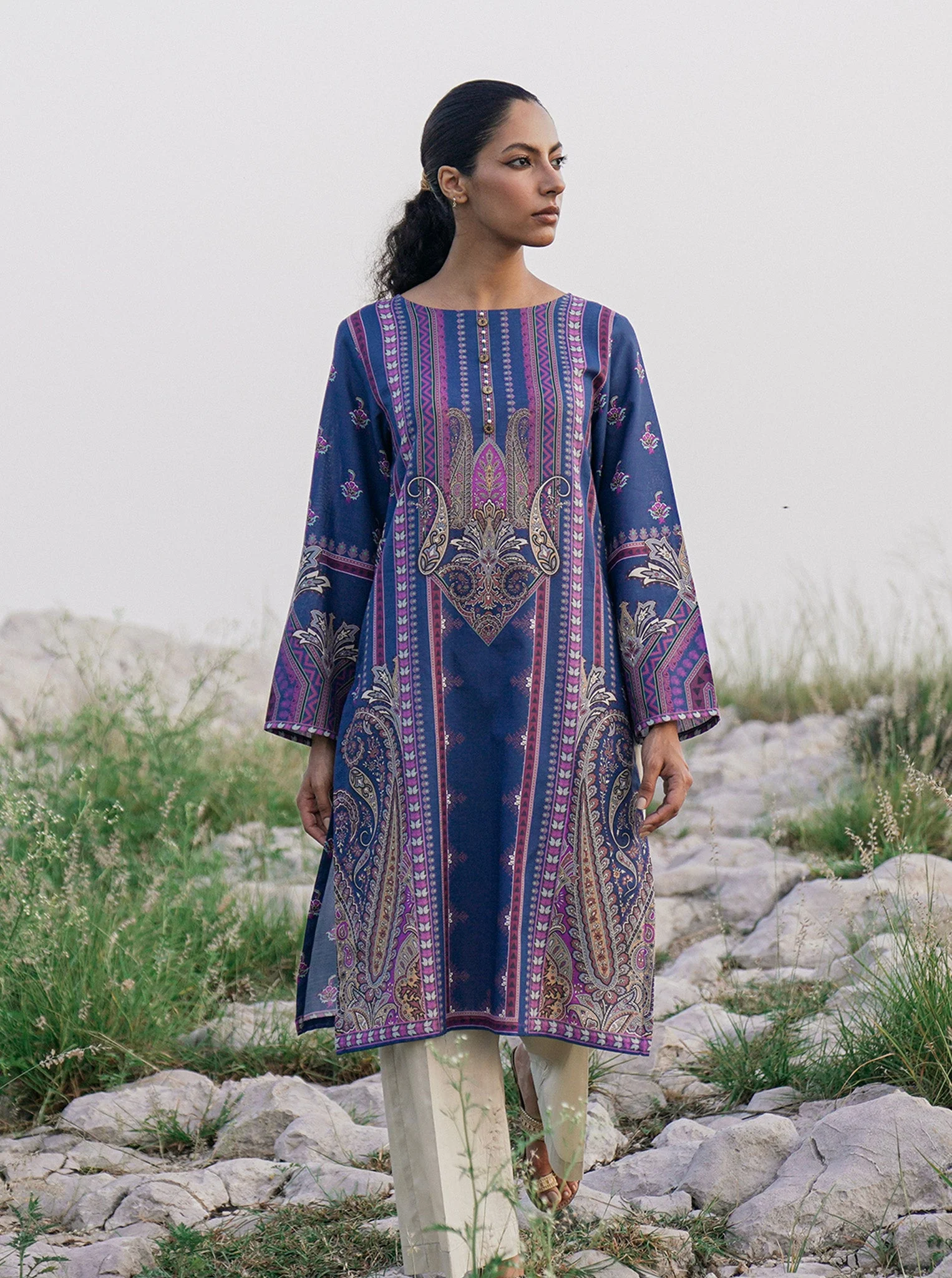 1 PIECE - PRINTED KHADDAR SHIRT - SILVER SLATE - Image 2