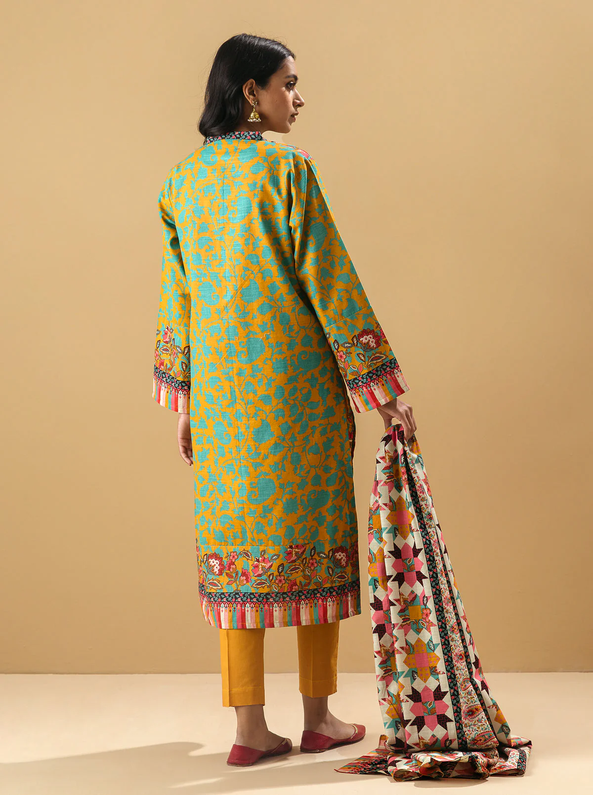 2 PIECE - PRINTED KHADDAR SUIT - YELLOW PEONIES - Image 6