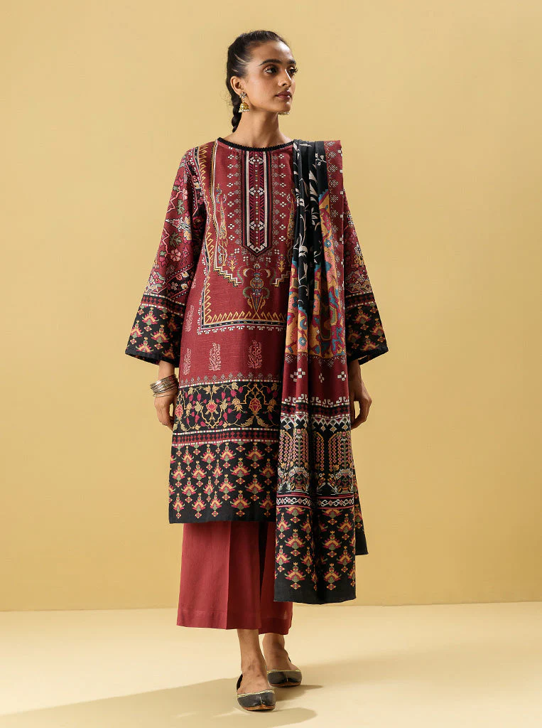 2 PIECE - PRINTED KHADDAR SUIT - SEPIA BERATE - Image 4