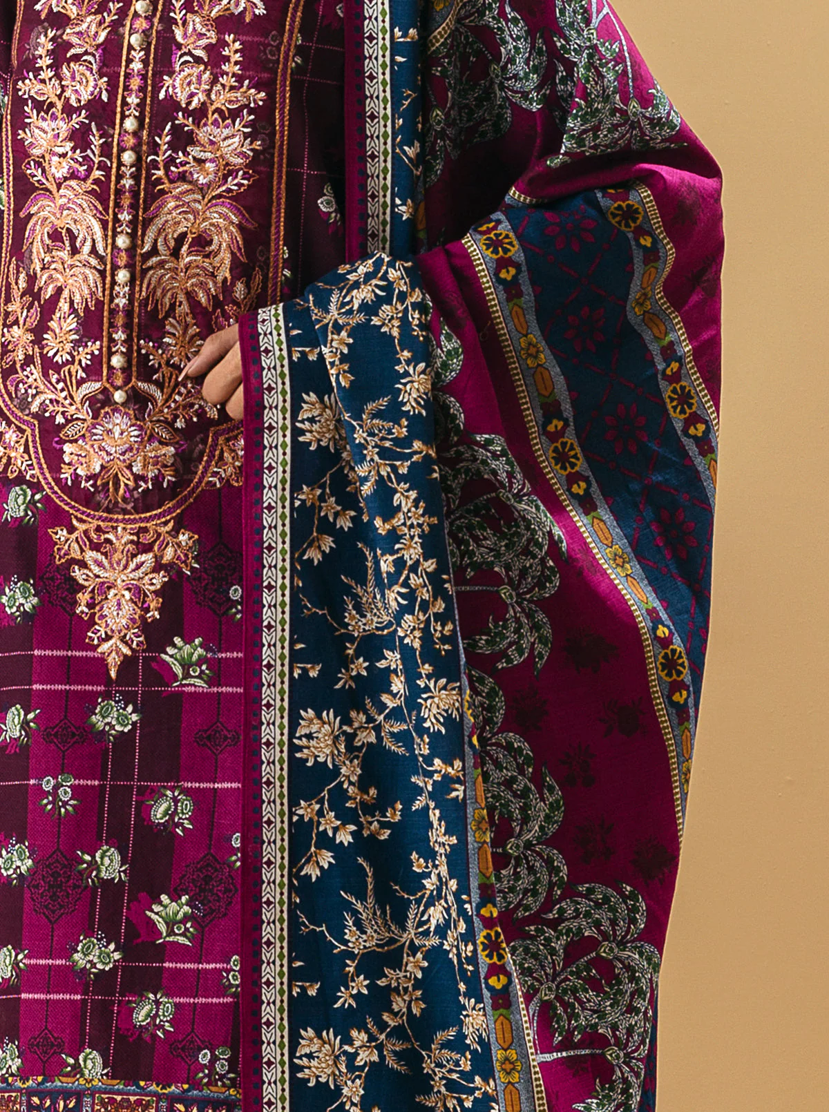 3 PIECE - EMBROIDERED KHADDAR SUIT - CHINOISERIE DREAMS - Image 2