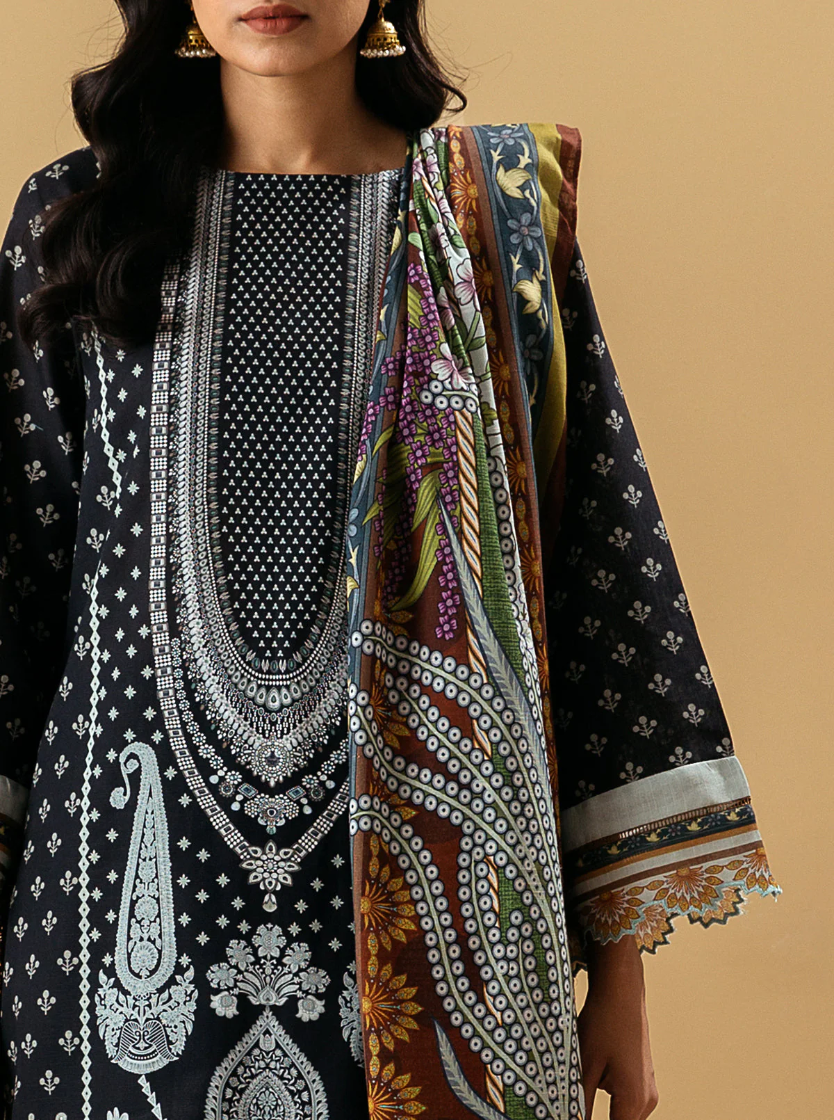 3 PIECE - PRINTED KHADDAR SUIT - DUSTY ROSE - Image 3