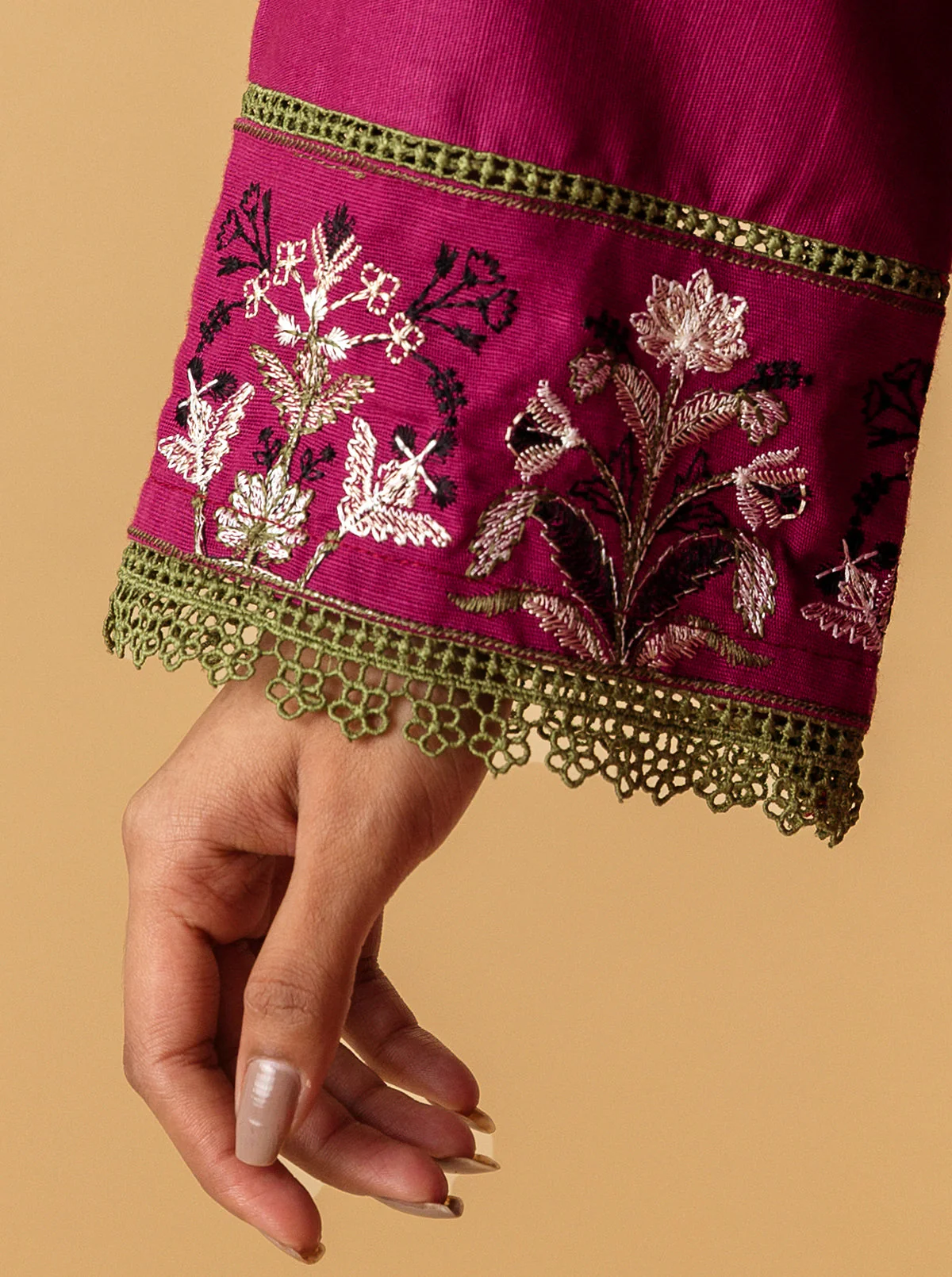 3 PIECE - EMBROIDERED KHADDAR SUIT - IRISH ORCHID - Image 4
