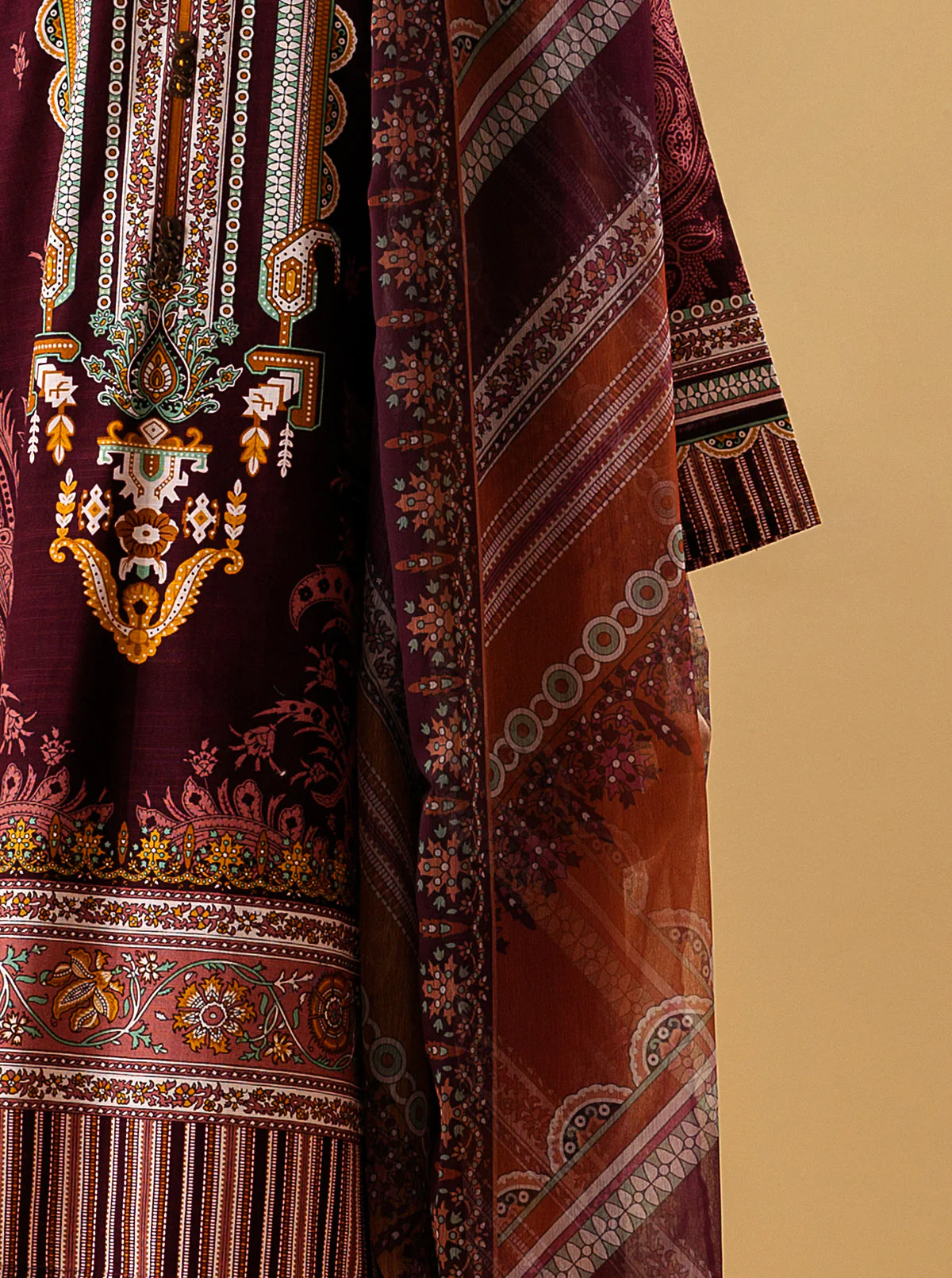 3 PIECE - PRINTED KHADDAR SUIT - IMPERIAL RUBY - Image 2