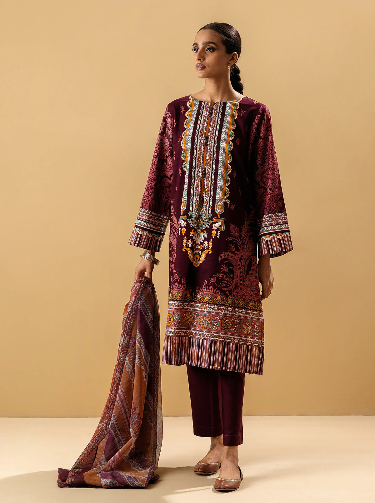 3 PIECE - PRINTED KHADDAR SUIT - IMPERIAL RUBY - Image 4