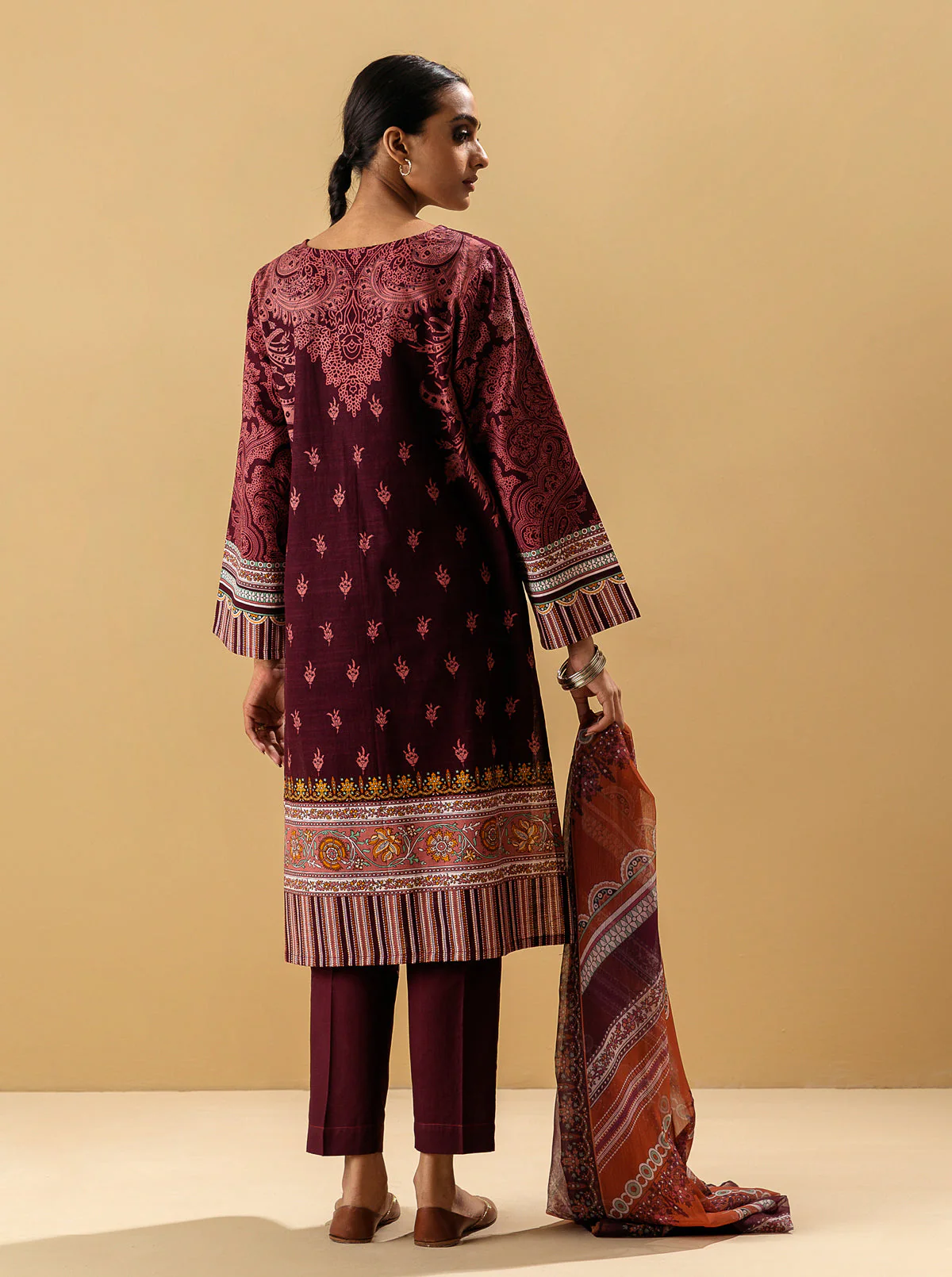 3 PIECE - PRINTED KHADDAR SUIT - IMPERIAL RUBY - Image 5