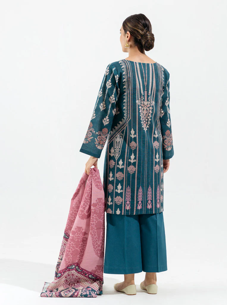 3 PIECE - PRINTED KHADDAR SUIT - ROYAL GREEN - Image 3
