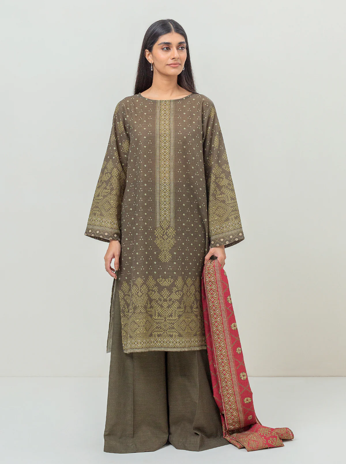 3 PIECE PRINTED KHADDAR SUIT-GREEN HERITAGE (UNSTITCHED) - Image 2