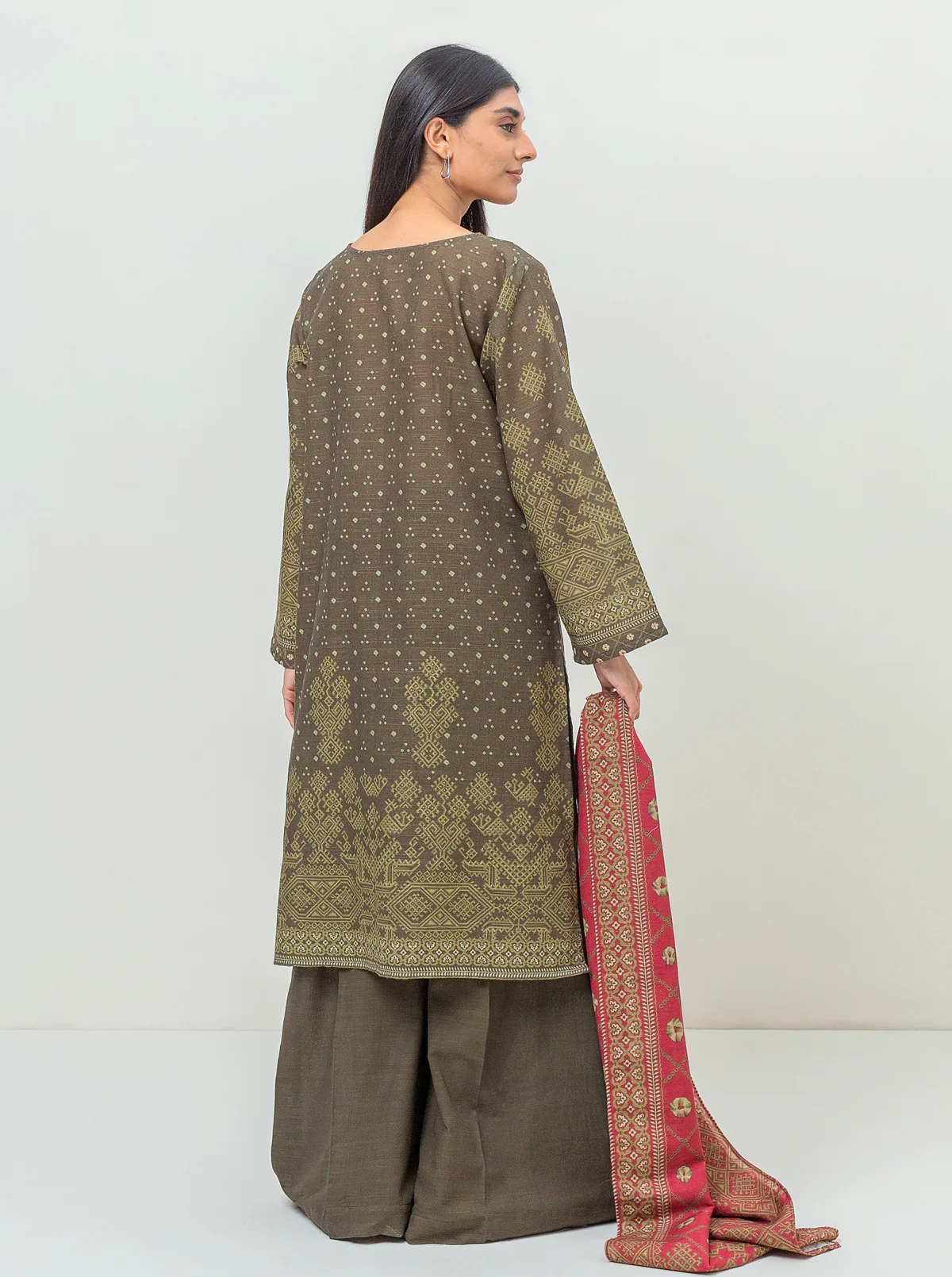 3 PIECE PRINTED KHADDAR SUIT-GREEN HERITAGE (UNSTITCHED) - Image 3