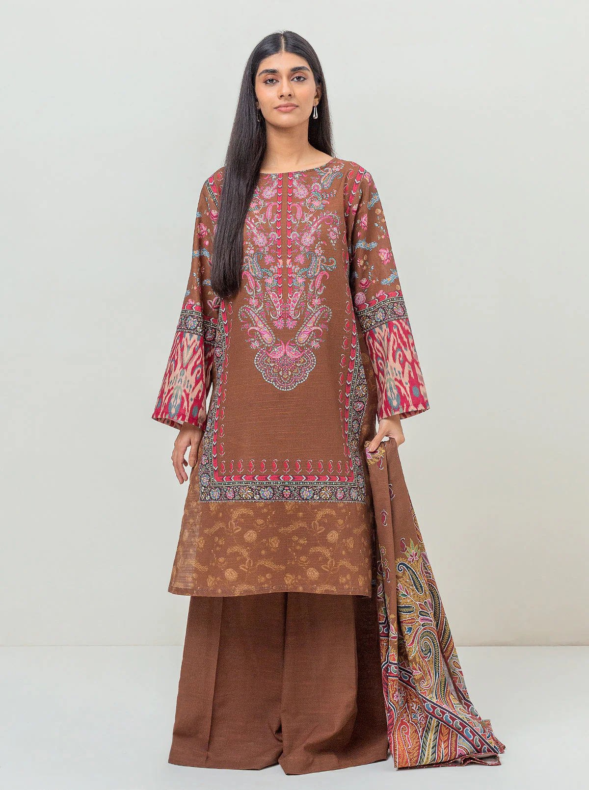 3 PIECE - PRINTED KHADDAR SUIT - DIVINE PLUM - Image 2