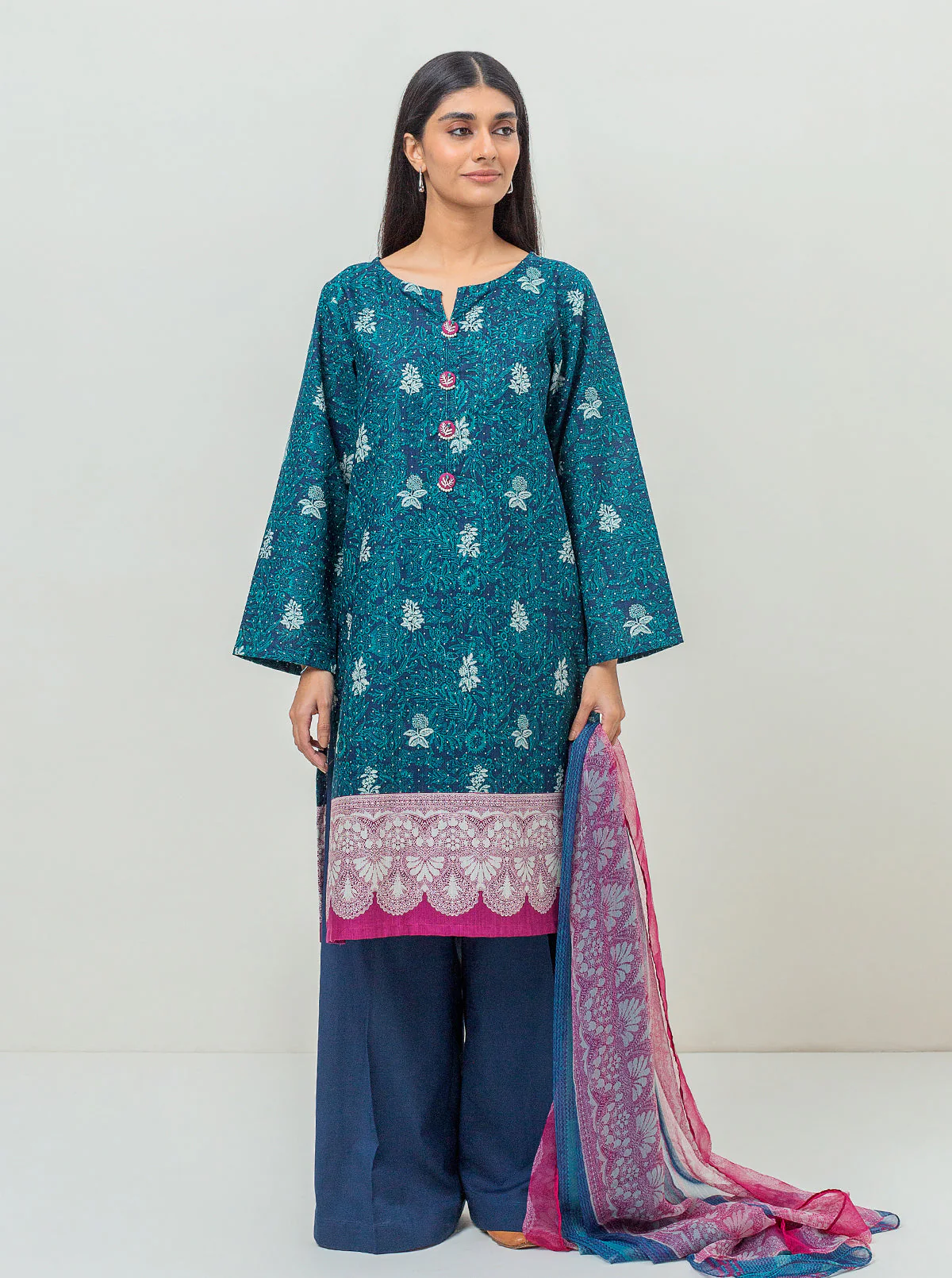 3 PIECE - PRINTED KHADDAR SUIT - MOON SHADOW - Image 2