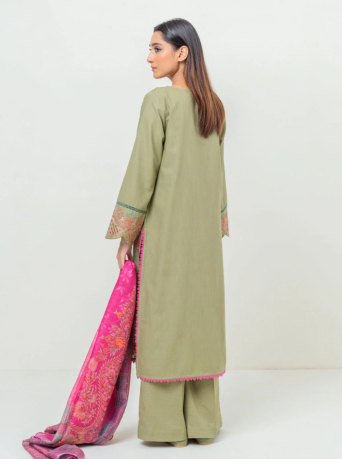 3 PIECE - EMBROIDERED KHADDAR SUIT - OLIVE EDEN - Image 3