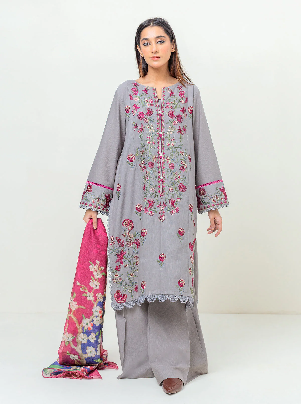 3 PIECE - EMBROIDERED KHADDAR SUIT - COOL WINTER DAY - Image 2
