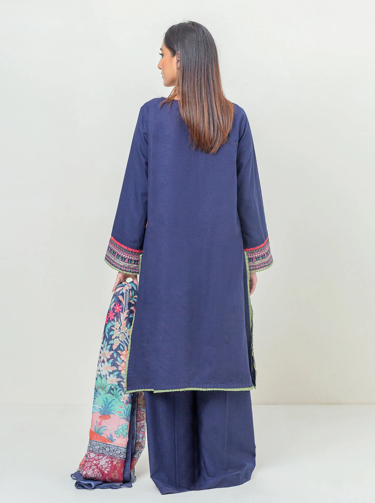 3 PIECE - EMBROIDERED KHADDAR SUIT - DARK FANTASY - Image 3