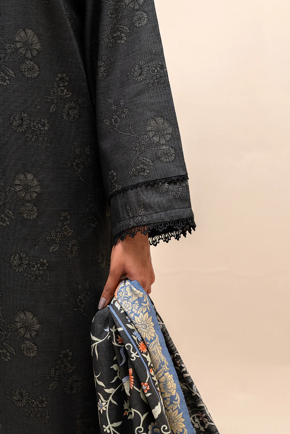3 PIECE EMBROIDERED KHADDAR SUIT-FOSSIL VERVE (UNSTITCHED) - Image 5