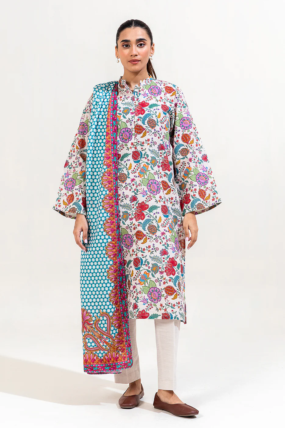 3 PIECE PRINTED KHADDAR SUIT-LINEN GLOOM (UNSTITCHED) - Image 2