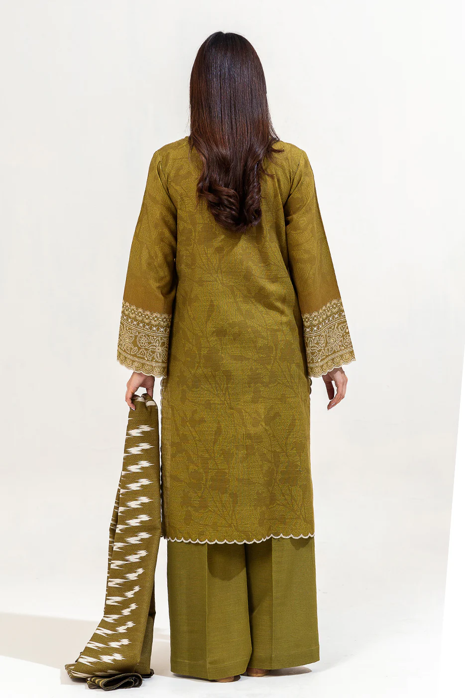 3 PIECE PRINTED KHADDAR SUIT-OLIVE SERENE (UNSTITCHED) - Image 3