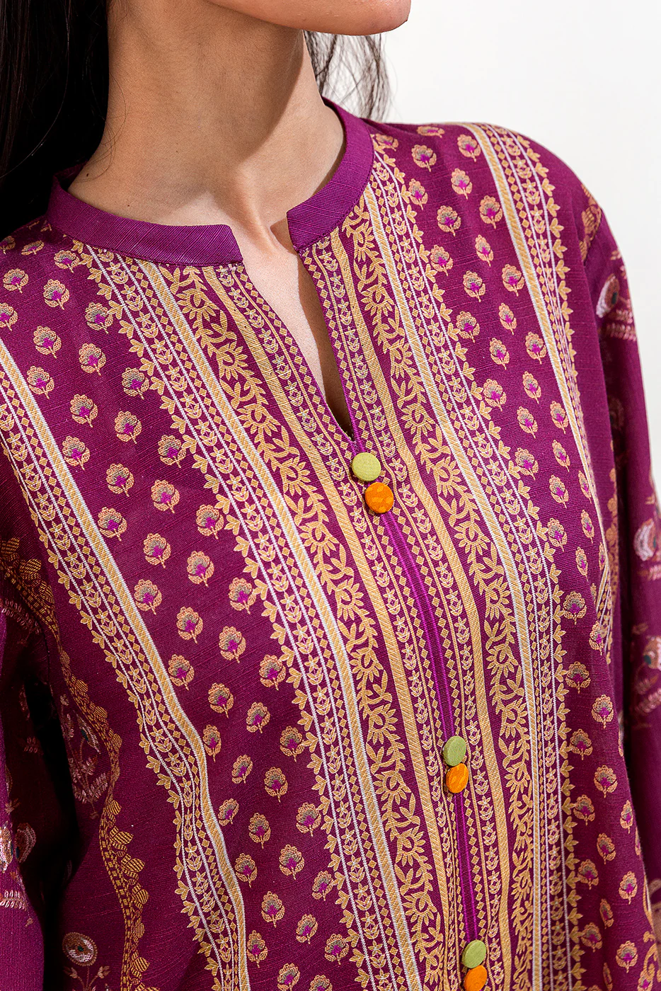 3 PIECE PRINTED KHADDAR SUIT-SANGRIA MIST (UNSTITCHED) - Image 5