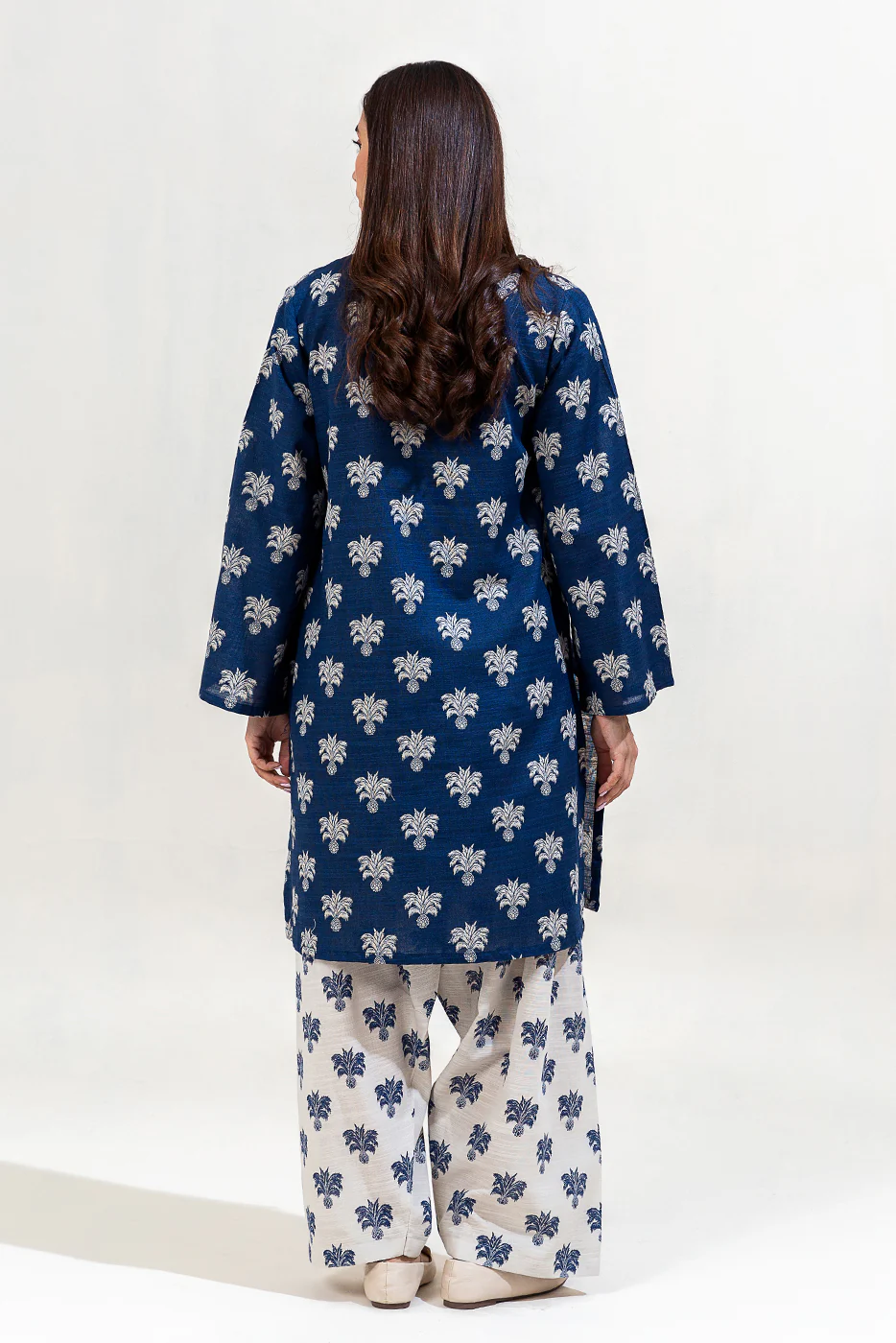 2 PIECE PRINTED KHADDAR SUIT-NAVY PINES (UNSTITCHED) - Image 3